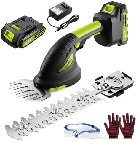 Cordless Hedge Trimmer with Battery and Charger Included, 2 in 1 Handheld Small Electric Bush Trimmers/Grass Cutter Yard Tool for Shrub,Tree,Lawn, Battery Powered Hedge Clippers for Garden