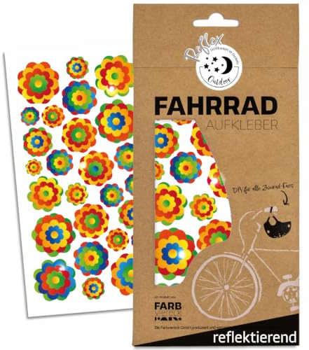 Blumen Aufkleber Fahrrad - Reflektor -Farbviereck® Hippie Sticker Flower Power Retro Style70er JahrePril Blumen Prilblumen reflektierende Fahrradaufkleber Outdoor Wetterfest Dekor | R0036