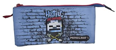 Estuche Escolar Minecraft Hostile Behaviou Triple – Interior Forrado y Cierre de Cremallera – Portatodo con 3 Compartimientos - 11.5 X 23.5 X 3 CM