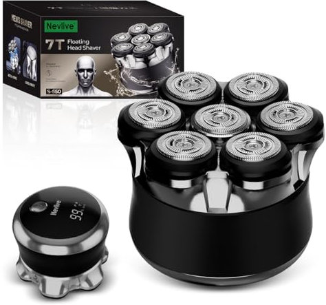 Rasoir électrique professionnel à tête chauve avec lames rotatives 7D étanche pour homme, sans fil USB-C, charge rapide, affichage de la batterie LED