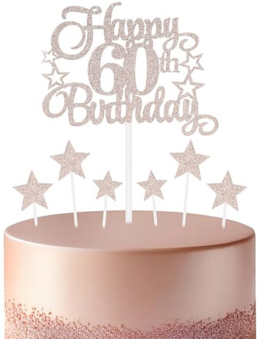 Rose Gold Birthday Cake Topper, Festive and Any Party Number 60 Cake Happy Decoration,Man Woman Birthday Celebration Decoration