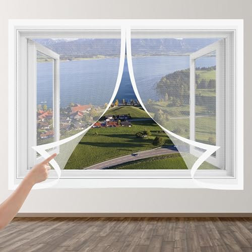 Mosquitera para Ventanas Correderas 56 x 82 cm sin Taladrar Cortina Magnética de Malla Suave Protección Contra Insectos para Todas Puertas y Ventanas, Blanco