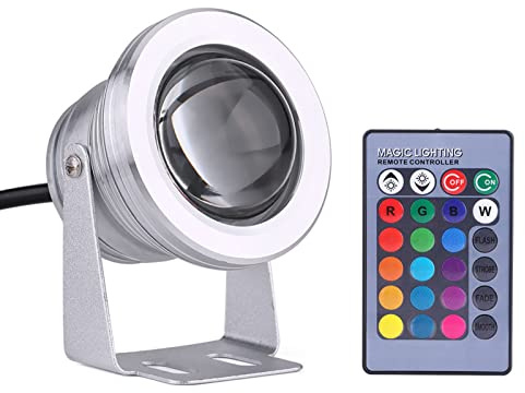 Marine Light RGB LED Spotlight, 10W 12V Wasserdichte Beleuchtung mit Fernbedienung für Marineboote, Yachten, Aquarien, Springbrunnen und Teiche (Silber-weiße Hülle)