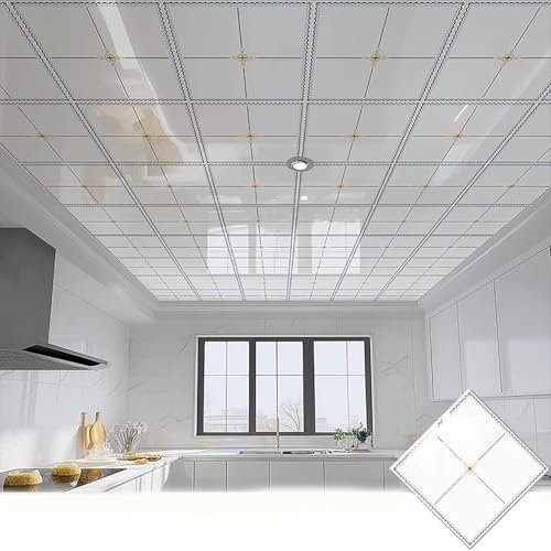 Azulejos de Techo Azulejos Autoadhesivos para Techo de Cocina, Papel Tapiz de 30x30cm para Techos Suspendidos con Efecto Palomitas, Paneles de Pared para Dormitorio para Decoración de Paredes(1 Pack)