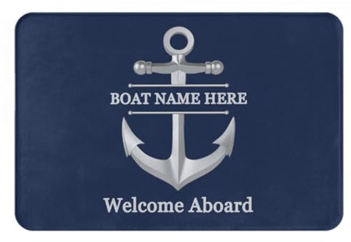 VWCSDSCS Personalized Nautical Theme Decorative Doormat, Anchor Boat Floor Mat, Custom Name Welcome Aboard Anchor Sailing Farmhouse Decor for Home Indoor Outdoor Front Porch Door Mat