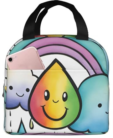 NImongt Rainbow Clouds Raindrop - Bolsa térmica impermeable a prueba de fugas para niños y adultos, lonchera para escuela, trabajo, picnic, viajes