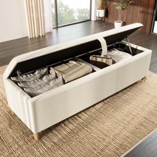 Rosebibi Bettbank mit Stauraum, Bettbank, Polsterbank mit Hydraulischem Stauraum, Aufbewahrungsbox, Geeignet für Schlafzimmer, Wohnzimmer und Flur, Beiger Cord-Optik (165x38x46cm)
