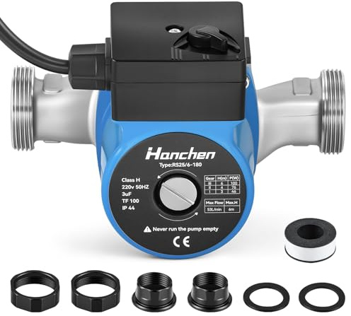 Hanchen Bomba de circulación de 3 marchas, acero inoxidable, bomba de calefacción 25-60/180, bomba de circulación, agua caliente, 220 V