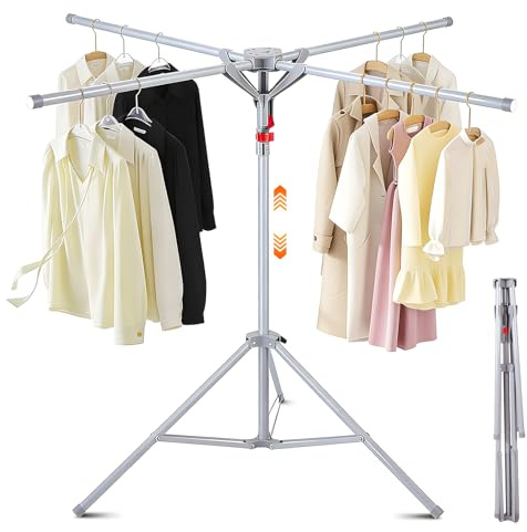 Clothes Airer Clothes Drying Rack Indoor Outdoor, Umbrella Clothes Horse Laundry Stand Racks Foldable with 4 Arms for Hangers, Adjustable Height 130-180cm for Balcony, Apartment, Garden, Travel