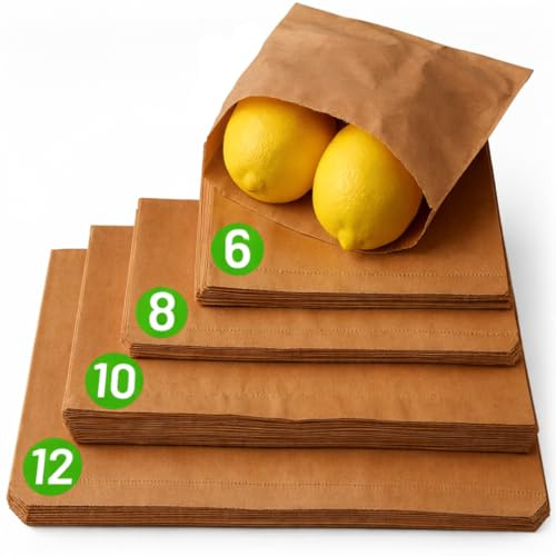 Brown Paper Bags Strung - 12 x 12, 200 Pack, Brown paper bags for food, Takeaway Lunch Sandwich Fruit Pastry Sweets, 35gsm kraft material