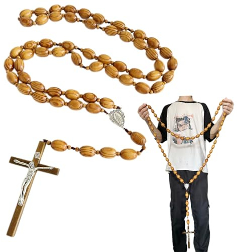Großer Wand-Rosenkranz aus Holz, 142 cm, katholische Gebetsperlen, wundertätige Medaille, Kreuz, Katholische Rosenkränze, Heimdekoration, katholische Geschenke