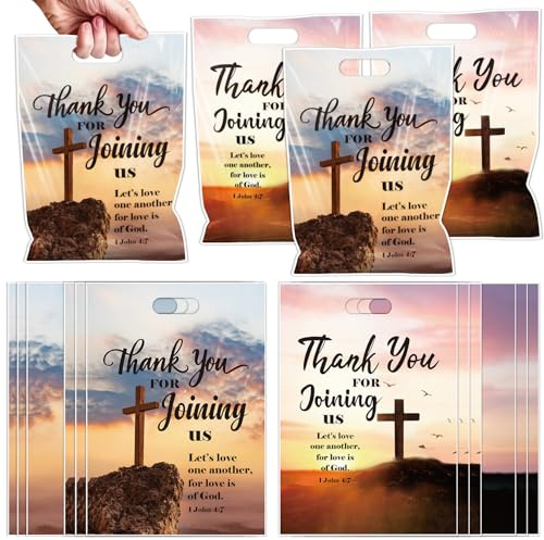 Falueqg Church Gift Party Favor Bags - 100 Pcs Welcome to Our Church Goodie Candy Gift Bags Religious Christian Cross Party Favors for Jesus Birthday Christmas Sunday School Baptism Guest Decorations