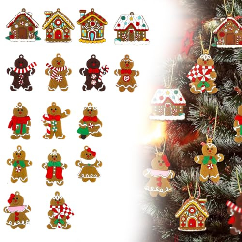OIXEYA 16 Piezas Adornos de Hombre de Pan de Jengibre, Decoración para árbol de Navidad, Muñeco de Jengibre Decoracion Navidad, Colgantes de Jengibre con Cuerda