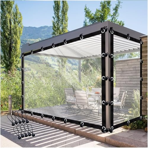Pavillon-Vorhänge, wasserdicht, transparent, PVC, 250 x 400 cm, Pergola-Seitenteile mit Ösen für Privatsphäre und Garten
