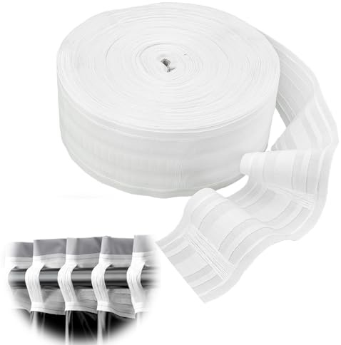 Gardinenband zum Aufnähen, 8m x 8.5cm Kräuselband Gardinen Weiß Vorhangband Faltenband mit Schlaufen Universal Gardinen Band für Dekoration von Vorhängen