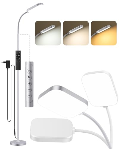 LED Stehlampe Dimmbar 18W 1850LM, Leselampe Stehend mit Fernbedienung, Stehleuchte Wohnzimmer Extra Hell, 3000K-6500K Tageslichtlampe, Stufenlos Dimmbar, Augenschonend, Modernes Design