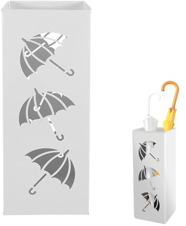 Porte Parapluie, 42 x 16 x 16 cm, 1 Stück Porte Parapluie Carré en Métal, Seau de Rangement pour Cannes de Marche, pour Parapluie, Bâtons de Randonnée, Papier D'emballage, Bâtons de Trekking(Blanc)