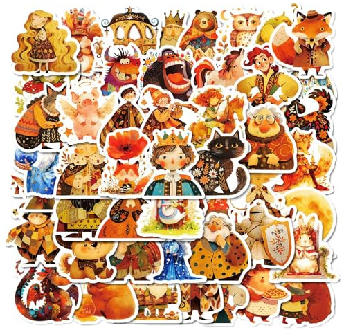 Märchen-Aufkleber, 50 Stück, Fantasy-Figuren-Aufkleber, – leuchtende Farben, ästhetische, wasserfeste Aufkleber für Snowboard, Kühlschrank, Gepäck, Computer, Wasserflasche