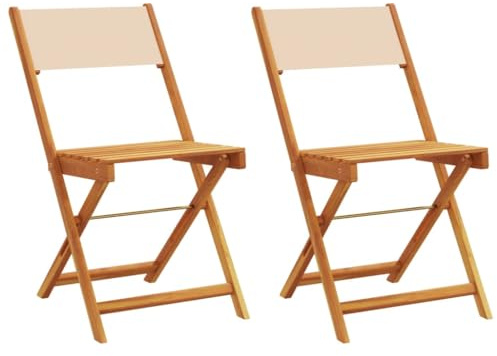 XHNIFBN Bistrostühle 2er Set Beige Akazie Holz & Stoff klappbar 41×52,5×80 cm 110 kg Outdoor Küche Balkon Gartenstühle lesen entspannen
