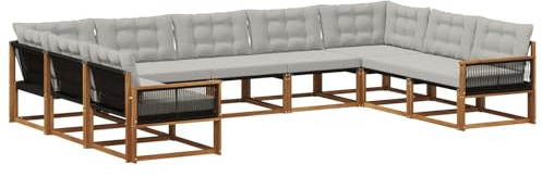 vidaXL Outdoor-Sofagarnitur mit Kissen 9 pcs Natürlich und Hellgrau, Garten Lounge, Moderne Outdoor-Couch, witterungsbeständiger Sitzbereich, bequem für die Terrasse