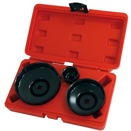 Neilsen CT3448 3pc Oil Filter Cup Type Wrench Set - 3/8in Drive | 27mm / 6 Flute, 76mm / 12 Flutes, 96mm / 18 Flutes | Compatible with Renault, Compatible with Nissan Vehicles