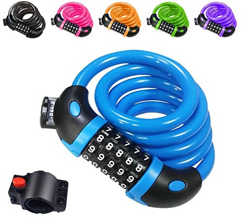 REHKITTZ Fahrradschloss,120cm/12mm Kabelschloss Sicherheitsstufe Sehr Hoch mit 5-Stellig Zahlencode Zahlenschloss Fahrradhalterung Fahrradschloß Zahlen für Fahrrad Tricycle Scooter Bike Lock