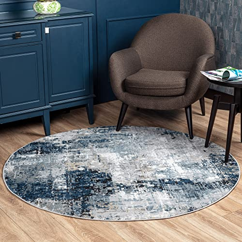 Livabliss Paris Abstract Rug - Area Rugs Living Room 200x200 cm, Dining Room, Lounge, Kitchen, Bedroom - Modern Marble Large Rug, Soft Luxurious Easy Care Medium Pile, Blue, Grey and Beige