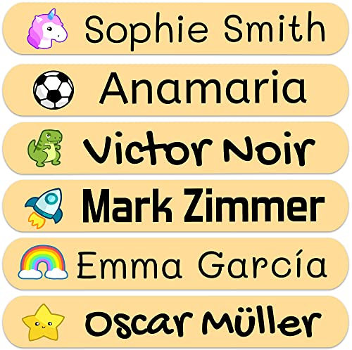 50 personalisierte Klebeetiketten mit Namen zum Markieren von Gegenständen, Büchern, Spielzeug, Tuppern etc., ideal für Kinder in Schule und Kindergarten. Wasserdichte Aufkleber 6 x 1 cm