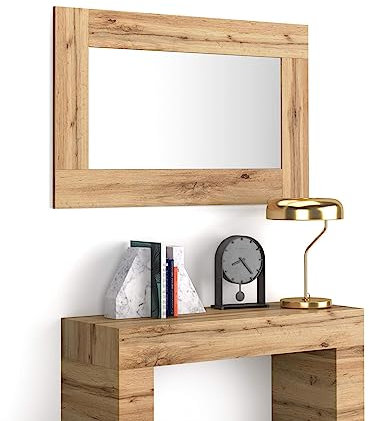 MOBILI FIVER, Evolution Rechteckiger Wandspiegel, 118 x 73 cm, rustikale Eiche, Made In Italy