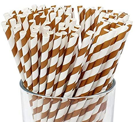 250 X Disposable Straws Paper Straws Stripy Straws Eco Friendly Biodegradable Drinking Straws 8 - Choose Color (Brown)