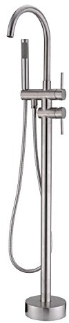 Rubinetto per vasca freestanding, Ottone Valvola Ceramica Monoforo Rubinetto per vasca da terra Montaggio a Pavimento Rubinetti per vasca freestanding Rubinetto doccia Set,Brushed nickel
