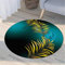 Morbuy Tapis Rond Lavable en Machine, Style Chinois 3D Bleu Doré Interieur Anti Slip Chambre à Coucher Salon Tapis d'Entrée Absorbant Antidérapant (120cm,Feuilles d'or)