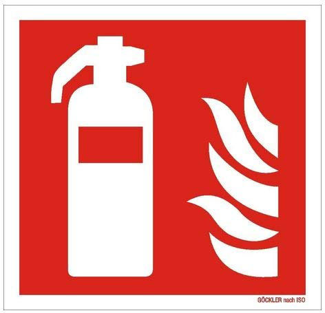 Hochwertiges Feuerlöscher Schild Feuerlöscher-Symbol-Schild F001,Gr.: 50 x 50 mm, mit selbstklebender Folie rot, Symbol nach ISO 7010 DIN EN ISO 7010