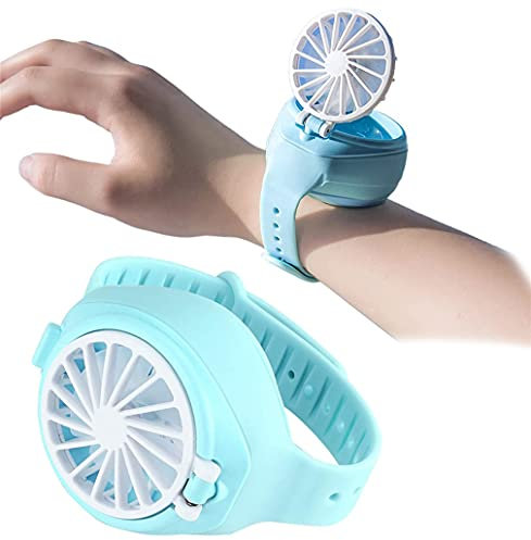 SeaNpem - Ventilatore da polso, portatile, portatile, ricaricabile tramite USB, ultra silenzioso, mini orologio elettrico per bambini, per viaggi, escursioni, scuola, sport, casa (blu)