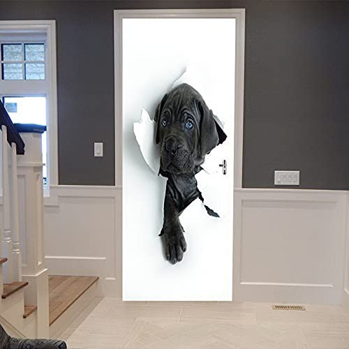 A.Monamour Sticker Porte Autocollant Poster De Porte 3D Thème Animal Mignon De Chien Chiot Labrador Noir Vinyle Affiche De Porte Sticker Mural Papier Peint Art Décor 85 x 200 cm