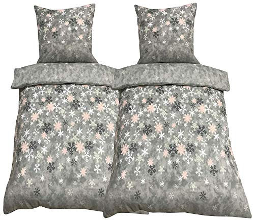 Leonado Vicenti Fleece Bettwäsche 155x220 cm 80x80 cm 4teilig Schnee EIS Kristalle Komfortgröße Warme Garnitur Winter Set Bezug Kissen