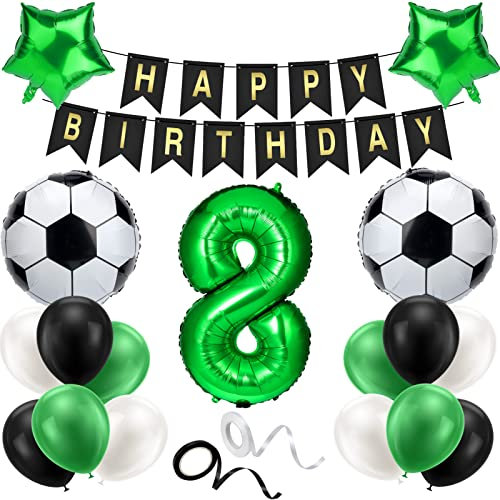 ALTcompluser Fußball Luftballon 8 Jahre Geburtstag Deko Grün Geburtstagsdeko Jungen Happy Birthday Girlande Deko Ballons für Kinder Junge 8 Geburtstag Party Fußball Deko(8th)