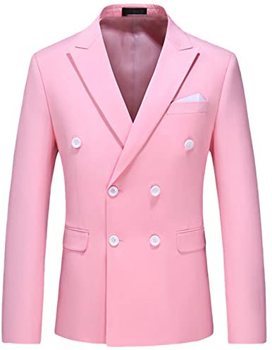 Hinewsa Moda Uomo Casual Business Tinta unita Doppio Petto Giacca Giacca Blazer Cappotto, rosa, L