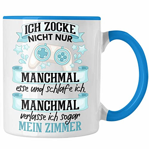 Trendation - Zocker Video Gamer Tasse Geschenk Games PC Lustige Gaming Kaffeetasse Spruch Geschenk Jungs Gaming (Blau)