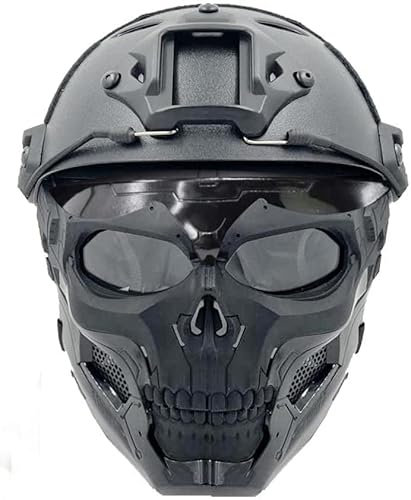 PJ-Typ Tactical Fast Helm- und Schädelmasken-Set, Verstellbare Vollgesichtsschutzmaske, Geeignet für Aktivitäten Wie Paintball-Schießen, CS-Spiele