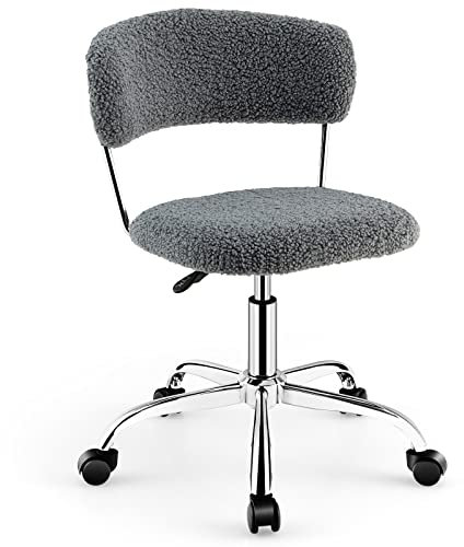 COSTWAY Schreibtischstuhl, bequemer Drehstuhl, gepolstertem Sitz, höhenverstellbar, 360° drehbar, Bürostuhl Computerstuhl Schminkstuhl ohne Armlehne, für Schlafzimmer (Grau)