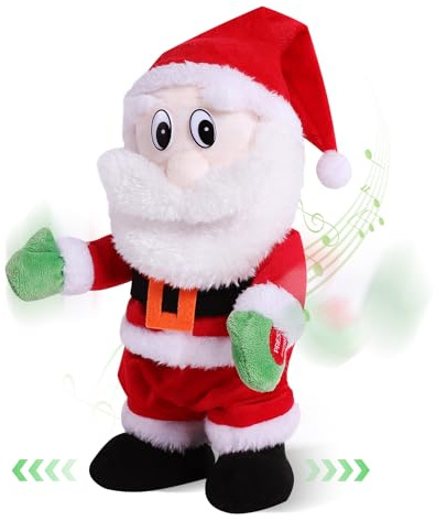 Gfilay Laufender Weihnachtsmann, Singende und Tanzende Weihnachtsfigur | Animiertes Weihnachtsmann Spielzeug mit Musik, Wackelnden Schritten und Beweglichem Kopf, 30 cm Weihnachtsdeko