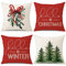 Sungeek 4er Set Weihnachten Kissenbezüge, Leinen Dekorative Zierkissenbezüge Weihnachtsmann Kissenbezug Deko Kissenhülle für Sofa Couch Schlafzimmer Wohnzimmer (40x40 cm, Hello Winter)