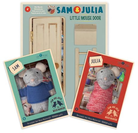 Sam & Julia - Paket: Der Eingang zum Mäusehaus mit Sam und Julia – enthält: 1 Bastelset und 2 Kuscheltiere 12cm – für Kinder jeden Alters