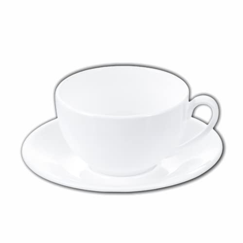 Wilmax | OLIVIA Tassen mit Untertassen | 6er-Set | 250 ml | Kaffeetassen aus Porzellan | Weiß | Geschirrset für 6 Personen | Tassenset für Kaffee, Tee, Desserts | Kaffeeservice & Teeservice