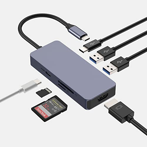 AYCLIF USB C Hub, Docking Station, 7-in-1 USB C Adapter Dual Monitor mit PD 100W, 4K-HDMI, USB A/C 3.0 Anschluss, SD/TF Kartenleser, Kompatibel mit MacBook Pro/Air, iMac Pro, Dell/HP/Lenovo