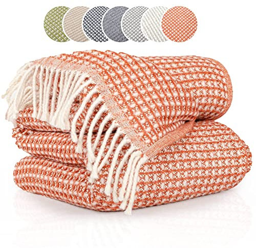ANRO Tagesdecke Kuscheldecke Sofaüberwurf Couch Decke Sofadecke Wohnzimmerdecke Bettüberwurf mit Fransen Beatriz 150x200cm Orange