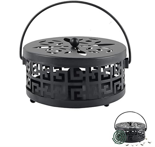 Support de Bobine de Moustique Classique, ZoneYan Porte-encens Portable en métal, Support de Bobine Anti-Moustique avec poignée et Couvercle, Encens Spirale Anti Moustique, Mosquito Coil Holder