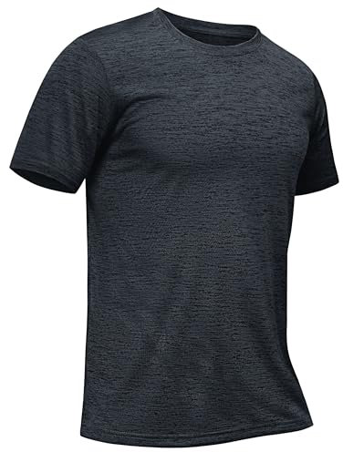 TACVASEN Herren Outdoor Sportshirts Kurzarm T-Shirts Meliert Funktionsshirt Kurzarm Atmungsaktiv Sport Shirt Fitness T Shirt Sommer Tops (L, Schwarz)