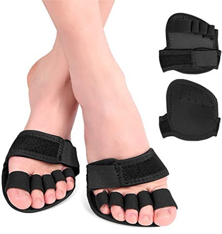 Xemz Metatarsal Foot Pads, 1 Pair Toe Straightener Splint Open Five-Toes Socks Forefoot Pads, Non-Slip Ball of Foot Cushions Toe Supports for Overlapping Toes Crooked Hammer Toes Hallux Valgus (L)